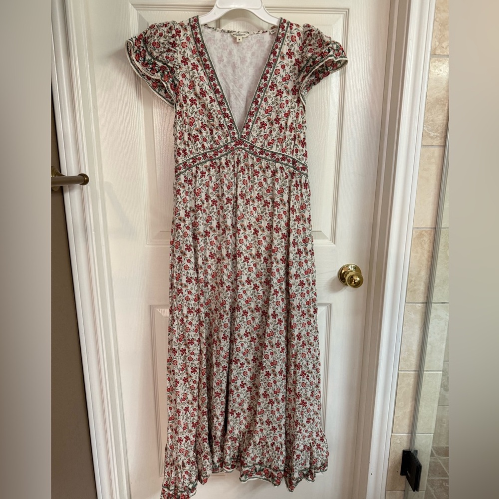 Max Studio Red Floral Cap Sleeve Maxi Dress